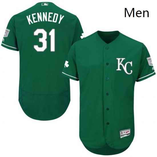 Mens Majestic Kansas City Royals 31 Ian Kennedy Green Celtic Flexbase Authentic Collection MLB Jersey